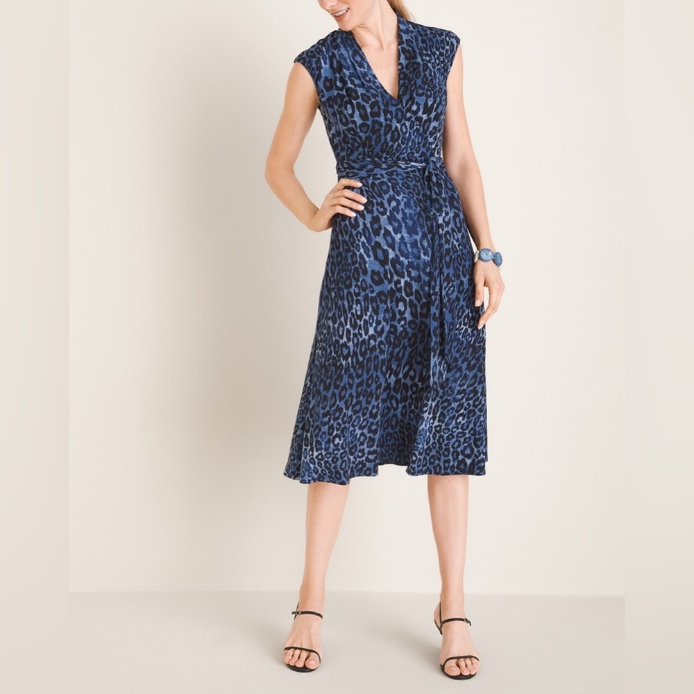 London Times Blue Leopard Dress Size 6